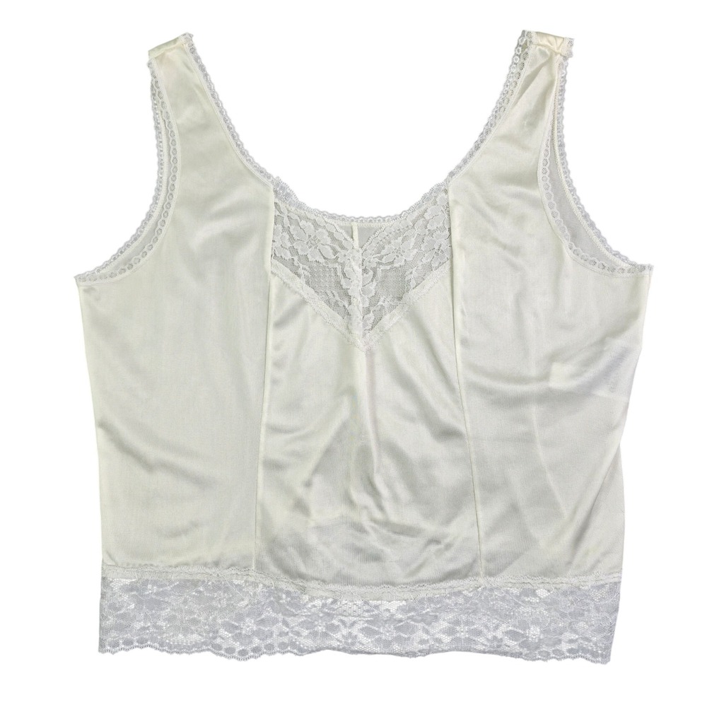 Vintage 70s Camisole Women Small Ivory Lace Trim Antron Nylon‎ Tank Cropped Top